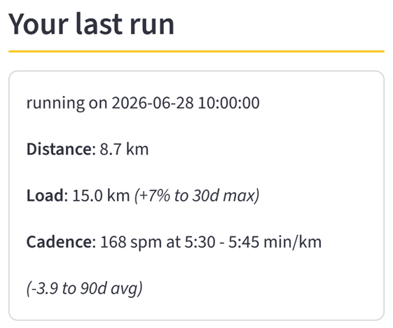 Distance vs load last run